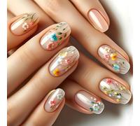 24pcs Elegant Flower Designs Press On Nails Artificial Nails Manicure Stick On Nails For Daily And Work Any Occasion