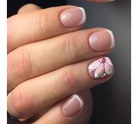 24Pcs Elegant Flower False - French Tip Artificial Full Cover Short Square Press-On