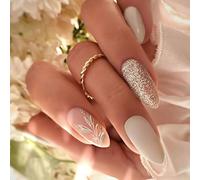 24PCS Elegant Glitters Almond Press On Nails Full Covers False Nails Acrylic Stick On Nails Manicure Nails Accesories
