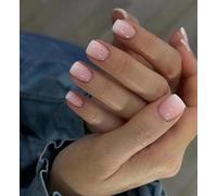 24PCS Elegant Pink Press on Nails, Short Square French Tip False Nails with Accessory Tools, Acrylic Stick on Set for Women, Easy Application Manicure Kit for Daily Use