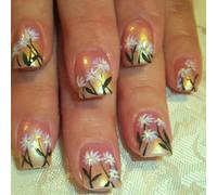 24Pcs Elegant Short Square False Nails With French Tips And Flower Acrylic Full Covers Stick On Nails For Spring Styles