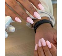 24PCS Elegant Soft Pink Press on Nails -Short Almond Fake Nails Semi Cu Gel Strips Wraps Feminine French Tip False for Women