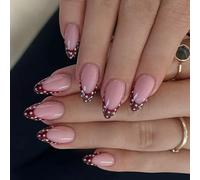 24pcs Elegant with Wine Red and White Dots Durability ABS Build Comfort Fit Fake Nails French Tip Design White Dot French Manicure False Nails Wine Red Almond Shaped
