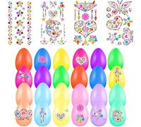 24Pcs Empty Plastic Easter Eggs with 4Sheet Gem Stickers, 2.4” Fillable Easter Eggs, DIY plastic easter eggs fillable Decorating Kit easter egg fillers- easter egg hunts Easter Basket Stuffers Fillers