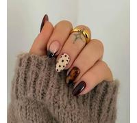 24PCS Espresso Brown Press On Nails - Amber Tortoiseshell Polka Dot Accent Minimal Statement Mix & Match Manicure - for Women Party Festival Soft Contrast Colorblocking