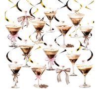 24PCS Espresso Martini Hanging Swirl Decorations, Pink Brown Bow Coffee Martini Themed Party Ceiling Streamers for Birthday Bachelorette Bridal Shower Party Supplies