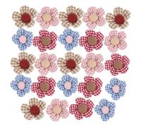 24pcs Fabric Flower Applique for Sewing Projects, Pink Plaid 4x4x1cm | Cute Gingham Embellishment, Skin Friendly Cloth, Easy to Sew onto Backpacks or Cotton Craft Pieces