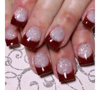 24Pcs Fall Short Square Press On Nails French Tip Thanksgiving False Nails Glittering Full Covers Acrylic Nails