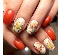 24PCS Fall-Themed False Nails Leaf ABS Multiple Sizes Long-Lasting For Women's Stylish French Design Press On Nail Autumns