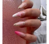 24pcs False Almond Short Falls Nails Full Cover French Tips Design Glossy Press-On Nails for Women