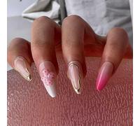 24pcs False Almond Short Falls Nails Full Cover French Tips Design Shiny Nails Female Christmas Theme Fixed on Nails