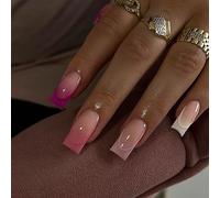 24Pcs False Full Cover Fake Elegant Glitter French Short Nails Coffin Long False Press On Nails