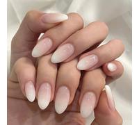 24PCS False Nails Almond - Gradient Fake Nails with Glue - 12 Sizes Nude Pink French Tip Press on Nails - Glossy Full Cover Glue Stick on Nails - DIY Nail Art Gifts for Women Girls