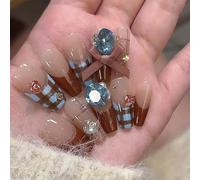 24pcs False Nails Elegant Bows Checkered Press On Nails For Women Seeking A Sophisticated Look In Autumn And Winter Fashionable Press On Nail