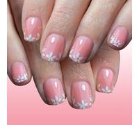 24Pcs False Nails Short Length Square Florals Glitters Pattern Easy to Apply for Various Occasions Short Square Fake Nails