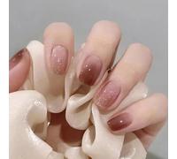 24Pcs False Nails Short Square, Gradient White Pale Pink French Fake Nail, Square Press on Nails with Elegant Design, Stick on Nail for Women Girls Nails Art (Pink,Reddish Brown, One Size)