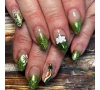 24Pcs False Nails with Sparkling Green Finish and Rainbows Clovers Pattern for Party Providing Easy Application and Styles Shining and Clovers for StPatricks Festivities Offering Comfort