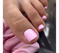 24PCS False Toenails - Pink Square Stick on Toenails - Baby Pink Color Design Fake Toe Nails - Glossy Full Cover Glue on Nails Removable DIY Nail Art for Women Girls
