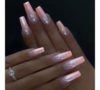 24Pcs Fashionable Long Square French False Nails Set Acrylic Stick On Nails Winter Artificial For Women Acrylic