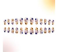 24Pcs Fashionable Short Glossy Press On Nails With Flower Pattern Almond Stick On Nails Fal For Fall And Winter Nail Art