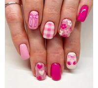 24pcs Faux Nails Short Square Stick On Nails With Glossy Floral Designs Nails Decors For Natural Looking Manicure