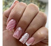 24PCS Festive Press On Artificial Nails French Styles Winter Snow ABS Build Easy Application For Women Party Christmas French False Nail