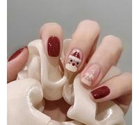 24PCS Festive Red Christmas Press On Nails Short Coffin Shape - Cute Snowman Glow Design, ABS Fake Nails with Jelly Adhesive for Christmas Dinner, Gift Exchange & Winter Celebration