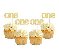 24Pcs First Birthday Cupcake Toppers Glitter One Cupcake Picks Baby Shower 1st Birthday Cake Decorations Party Supplies Gold