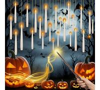 24PCS Floating Candles with Magic Wand Remote, Halloween Christmas Decoration, Battery Operated Hanging Flameless Candles with Timer, Flickering LED Taper Candles for New Year Home Party Decorations