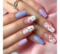 24pcs Floral Designs False Nails Easy To Wear And Remove Press On Manicure Accesories For Art Lover Nail Art Decoration
