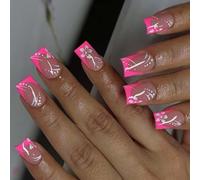 24pcs Floral Pattern Nail Short Square Stick Full Cover Artificial Nail Press Nail Press French Tip