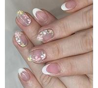 24pcs Flower False Nails Acrylic Artificial Full Covers Press On Glitters Stick On For Daily Parties Short False Nail