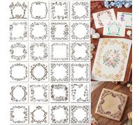 24Pcs Flower Lace Stripe Stencil Templates, 5.2x5.2 Inch Reusable Floral Border Stencils for DIY Baking Cookies, Wall, Canvas, Paper, Fabric and Cards Decorating