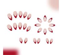 24pcs Flower Press On Nails French Tip Acrylic Almond False Stick Easy To Apply For Various Occasion Press Nail