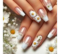 24pcs Flower Press On Nails Full Covers Artificial Floral False Manicure Acrylic Stick On For Women Easy Nail Application