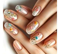 24pcs Flower Print Press On Nails Full Covers Stick On Fashion Artificial For Parties And Everyday Use False Nail
