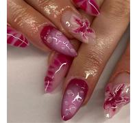 24Pcs French Almond Press On Nails With Floral Designs Acrylic Artificial Nails For Everyday Wear And Parties Almond Fingernails