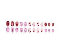 24PCS French Design Presses On Nails Glossy Finish Red Polkas Dots Stars Patterns Party Ready Party Wear Presses On Nail