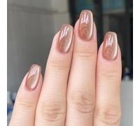 24Pcs French False Nails, Coral Cat Eye Press on Nails with Elegant Design, Short Square Fake Nails, Acrylic Full Cover Stick on Nail Reusable for Women and Girls Nail Art and Daily Wear, 12 Sizes