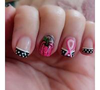 24PCS French False Nails for Women Rose Red Polkas Dot Multiple Size Quick Wear Elegant French Manicure Fake Nail for Women