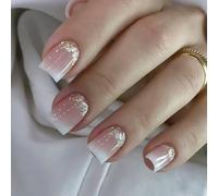 24PCS French False Nails Glitters Press On Nails With White Tip Elegant Design For Women Party Daily Wear ABS False Nail French Design