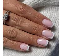 24pcs French False Nails - Light Pink Fake Nails Wiht Glue - Press on nails French Tip - Medium Square Stick on Nails - french Manicure Glue on nails for Women - 12-Size Acrylic Nail Tips Long Lasting