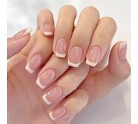 24Pcs, French False Nails Short, Classic French Fake Nails, White Tip & Square Pattern, Fashionable Fake Nails wiht a Glue