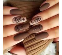 24Pcs French False Nails With Leaf And Floral Full Covers Matte Stick On Nails Manicure Artificial Nails Art For Women