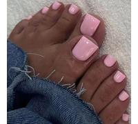 24Pcs French False Toenails, Short Square Bright Pink Press on Toe Nails, Solid Color Acrylic Fake Toe Nails in 12 Sizes, Cute Summer Artificial Beach Full Cover Stick on Toenails for DIY Manicure