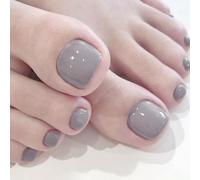 24Pcs French False Toenails, Short Square Grey Press on Toe Nails, Solid Color Cute Summer Fake Toe Nails, 12 Sizes Artificial Beach Full Cover Acrylic Stick on Toenails for Women and Girls