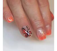 24PCS French Glitters Butterfly Accent Fall Winter False Build for Daily Party French Glitters Press on