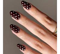 24pcs French Manicure In Wine Red And White Dots Pattern ABS Fake Nails Quick Application For Women Durability Press On Nail