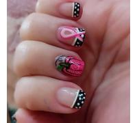 24PCS French Manicure Nails Rose Red Polkas Dot Design Press On Artificial Nails For Women's Party Art French Tip Press On Nail Rose Red Scalloped Design