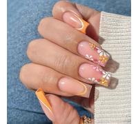 24pcs French Nails Press On With Strawberry And Flower Pattern Stick On Manicure Art For Wedding Party Office Wear Nail